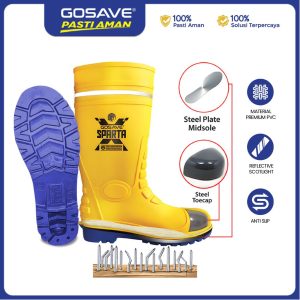 GOSAVE Sepatu Boot Safety X-Sparta Steel Toe Cap Saat pekerjaan makin berat, GOSAVE Safety Boot X-SPARTA hadir buat jaga langkahmu tetap aman. Dengan material yang kuat, outsole yang pakem, dan desain high-ankle yang stabil, sepatu ini siap nemenin kamu kerja dari pagi sampai tuntas.