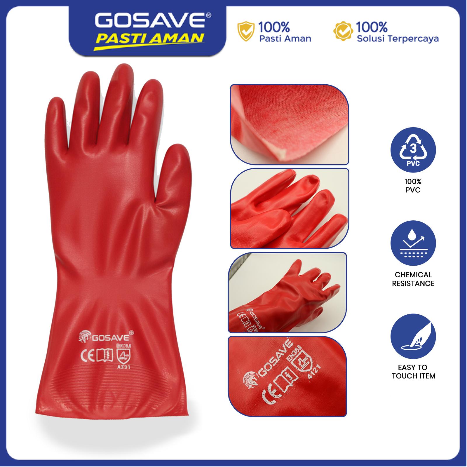 GOSAVE Sarung Tangan Karet PVC Merah 14 16 Inch
